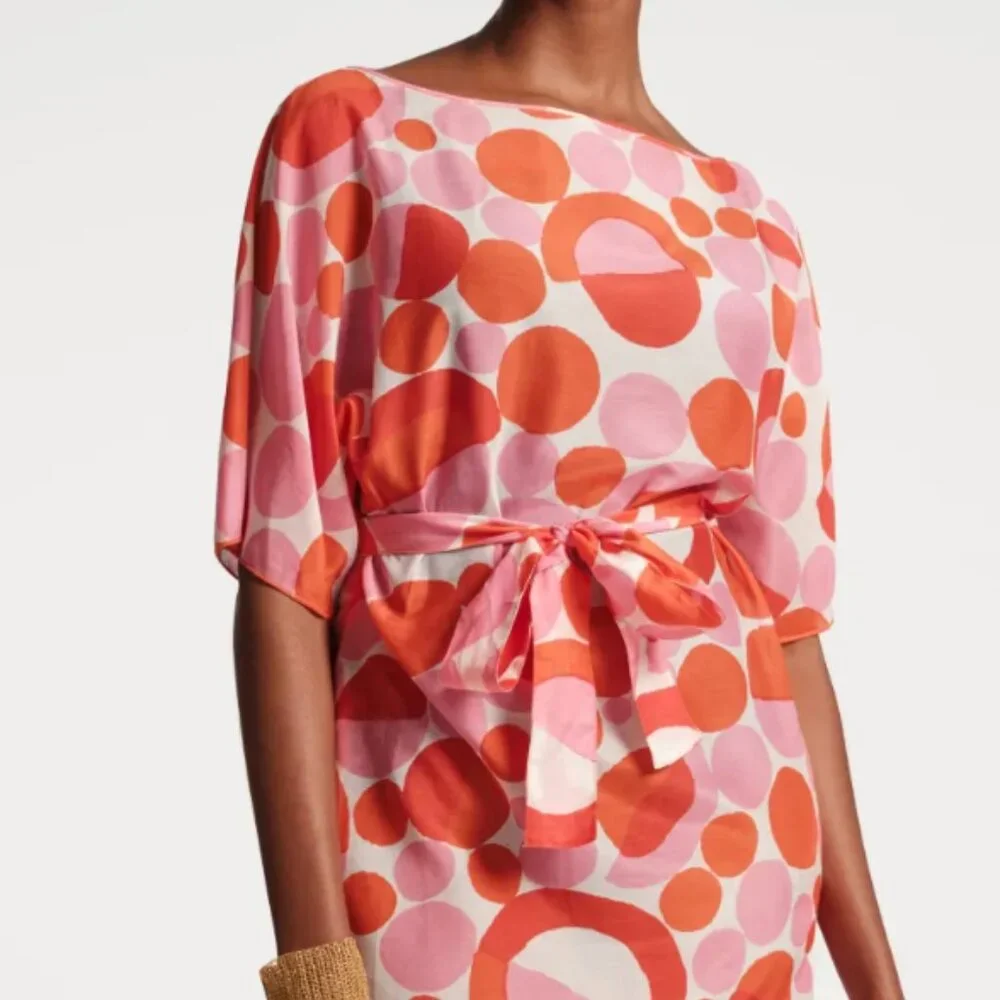 NWT FRANCES VALENTINE MARGEUERITE XL MAXI PROSECCO PRINT SWIM COVERUP CAFTAN - Picture 4 of 9